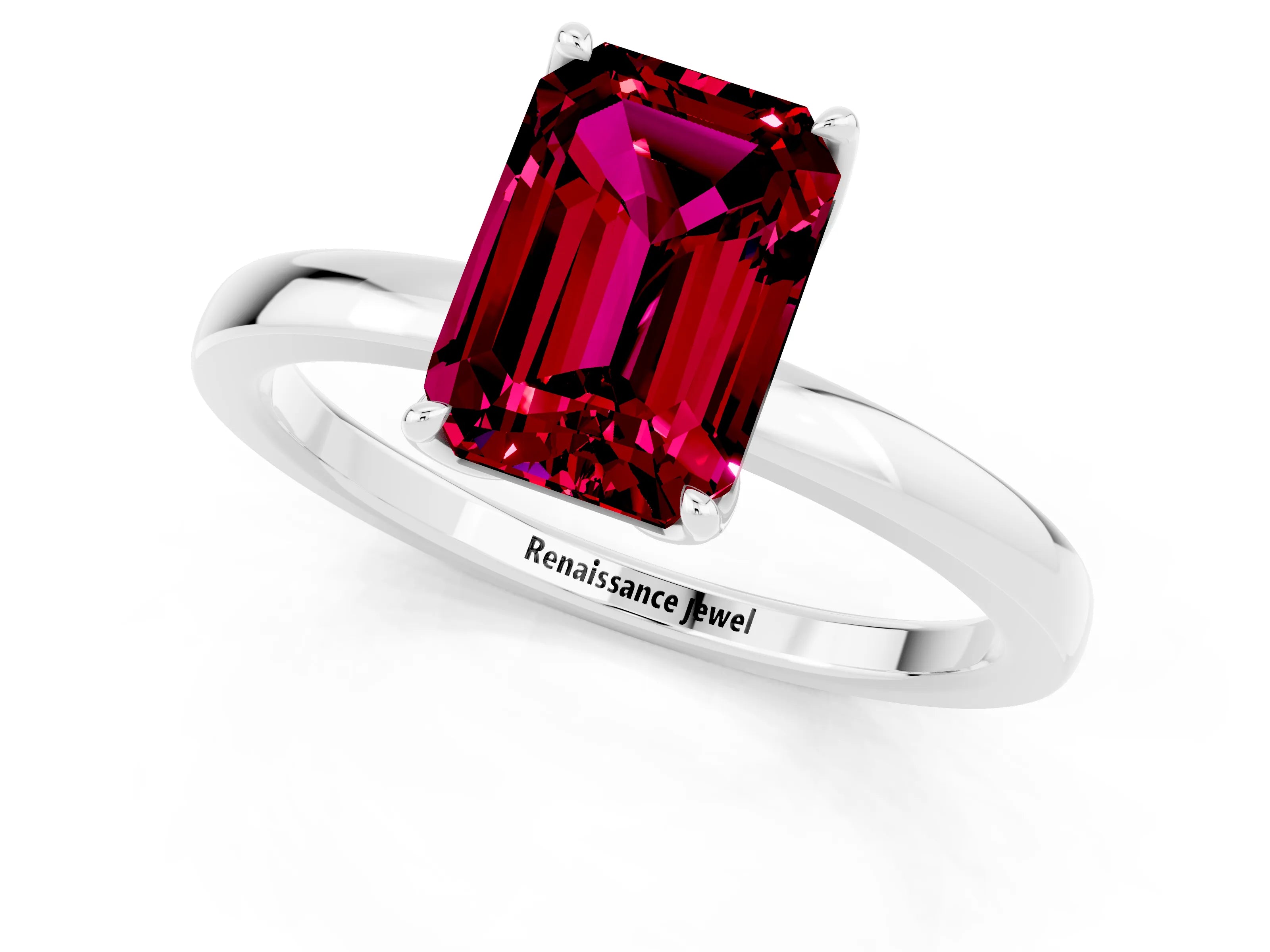 White gold Emerald Cut Solitaire Diamond Ring with Thin Band and Four-Prong Setting_1