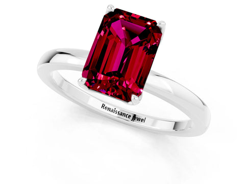 White gold Emerald Cut Solitaire Diamond Ring with Thin Band and Four-Prong Setting_1