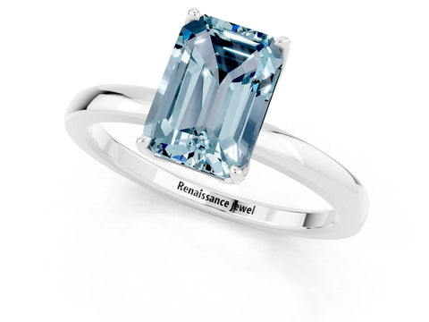 White gold Emerald Cut Solitaire Diamond Ring with Thin Band and Four-Prong Setting_1