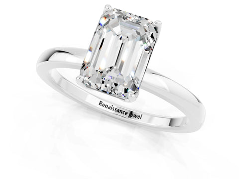 White gold Emerald Cut Solitaire Diamond Ring with Thin Band and Four-Prong Setting_1