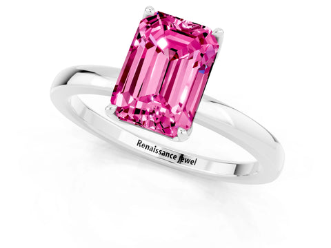 White gold Emerald Cut Solitaire Diamond Ring with Thin Band and Four-Prong Setting_1