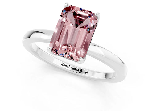 White gold Emerald Cut Solitaire Diamond Ring with Thin Band and Four-Prong Setting_1