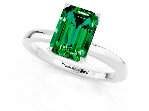 White gold Emerald Cut Solitaire Diamond Ring with Thin Band and Four-Prong Setting_1