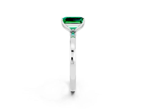 White gold Emerald Cut Solitaire Diamond Ring with Thin Band and Four-Prong Setting_2