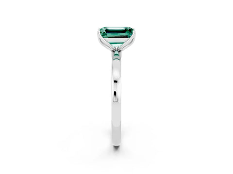 White gold Emerald Cut Solitaire Diamond Ring with Thin Band and Four-Prong Setting_2