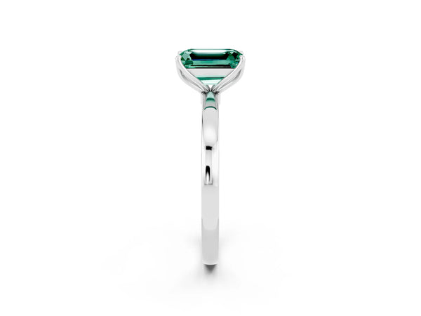 Platinum Emerald Cut Green Sapphire Solitaire Ring with Thin Band and Prong Setting