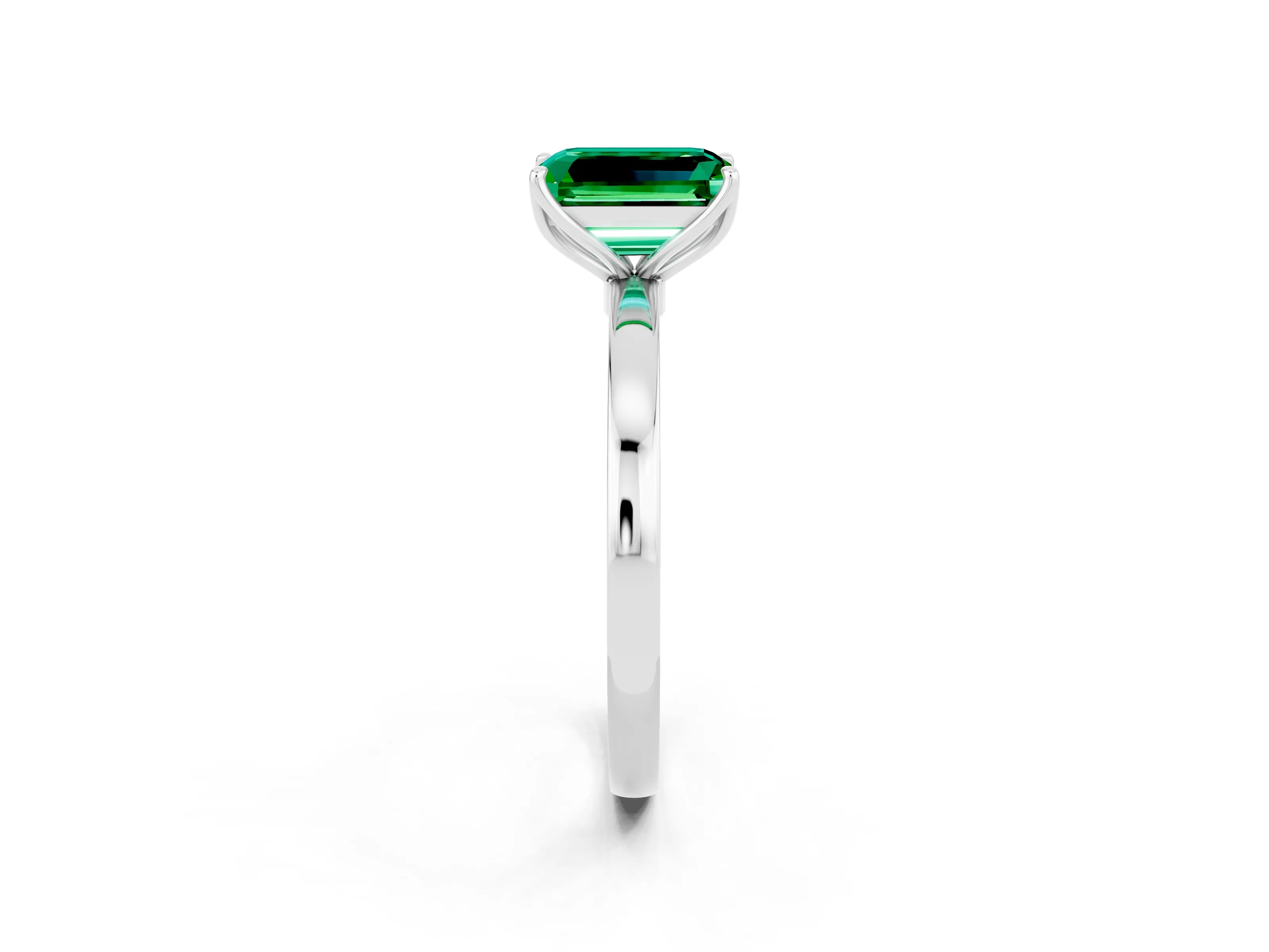 White gold Emerald Cut Solitaire Diamond Ring with Thin Band and Four-Prong Setting_2