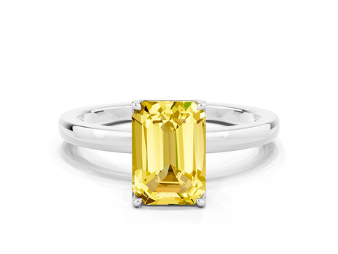 White gold Emerald Cut Solitaire Diamond Ring with Thin Band and Four-Prong Setting