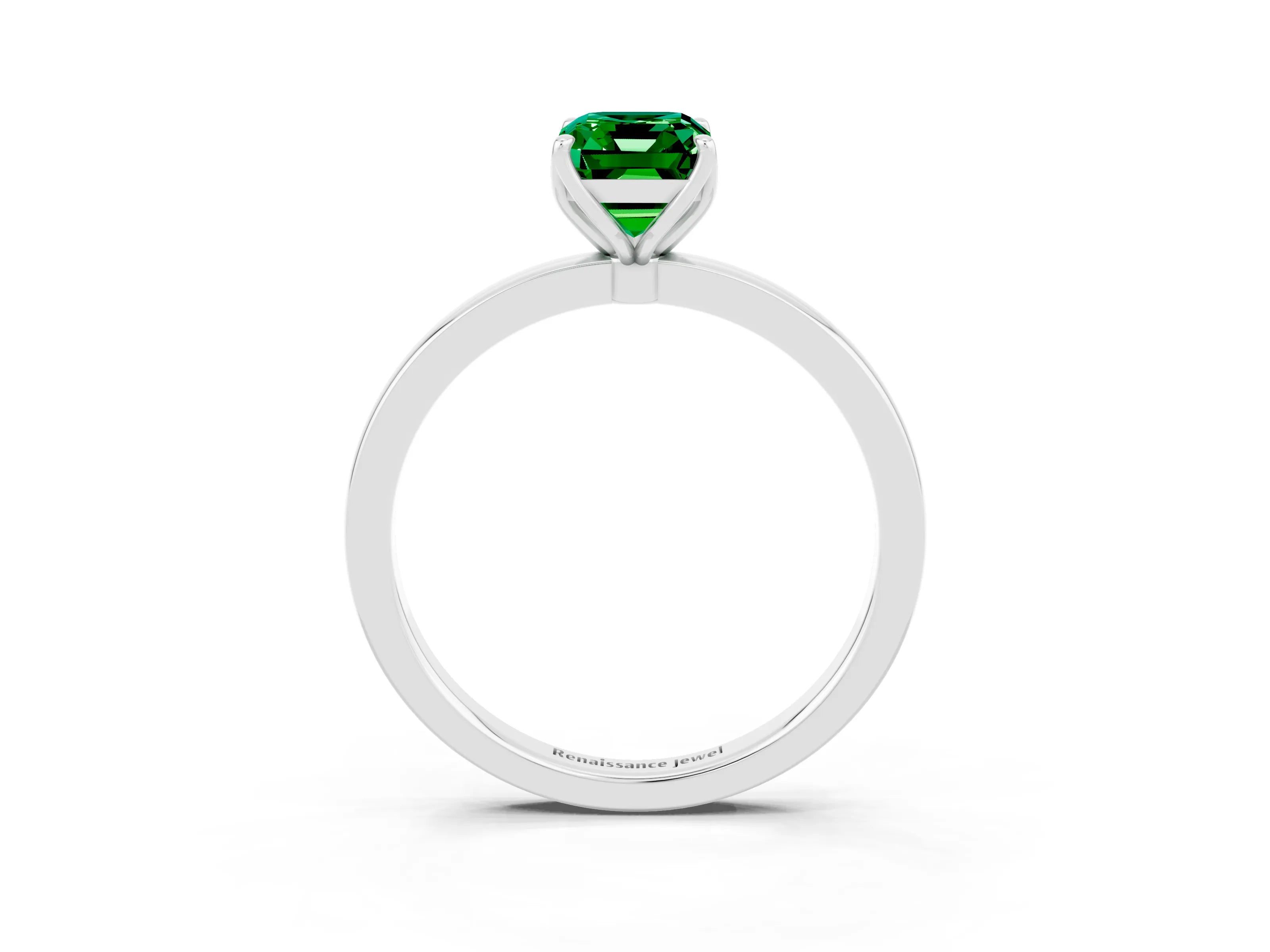White gold Emerald Cut Solitaire Diamond Ring with Thin Band and Four-Prong Setting_3