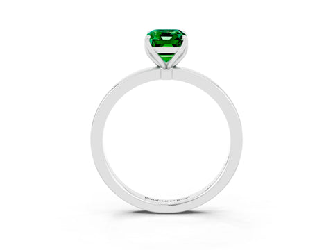 White gold Emerald Cut Solitaire Diamond Ring with Thin Band and Four-Prong Setting_3