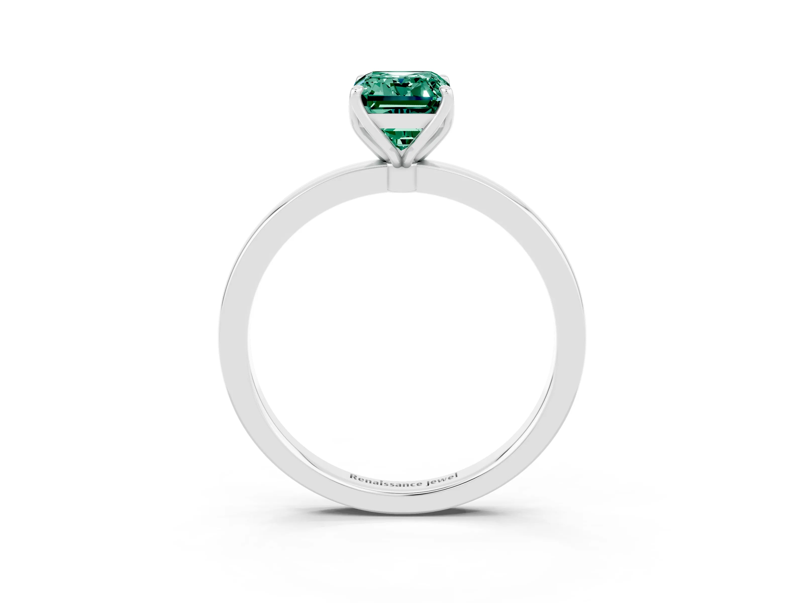 White gold Emerald Cut Solitaire Diamond Ring with Thin Band and Four-Prong Setting_3