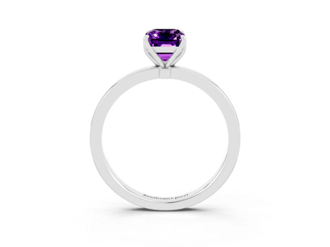 White gold Emerald Cut Solitaire Diamond Ring with Thin Band and Four-Prong Setting_3