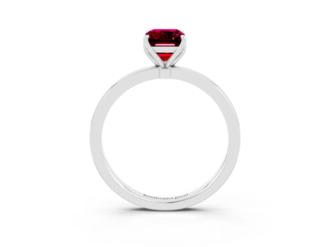 White gold Emerald Cut Solitaire Diamond Ring with Thin Band and Four-Prong Setting_3