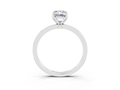 White gold Emerald Cut Solitaire Diamond Ring with Thin Band and Four-Prong Setting_3