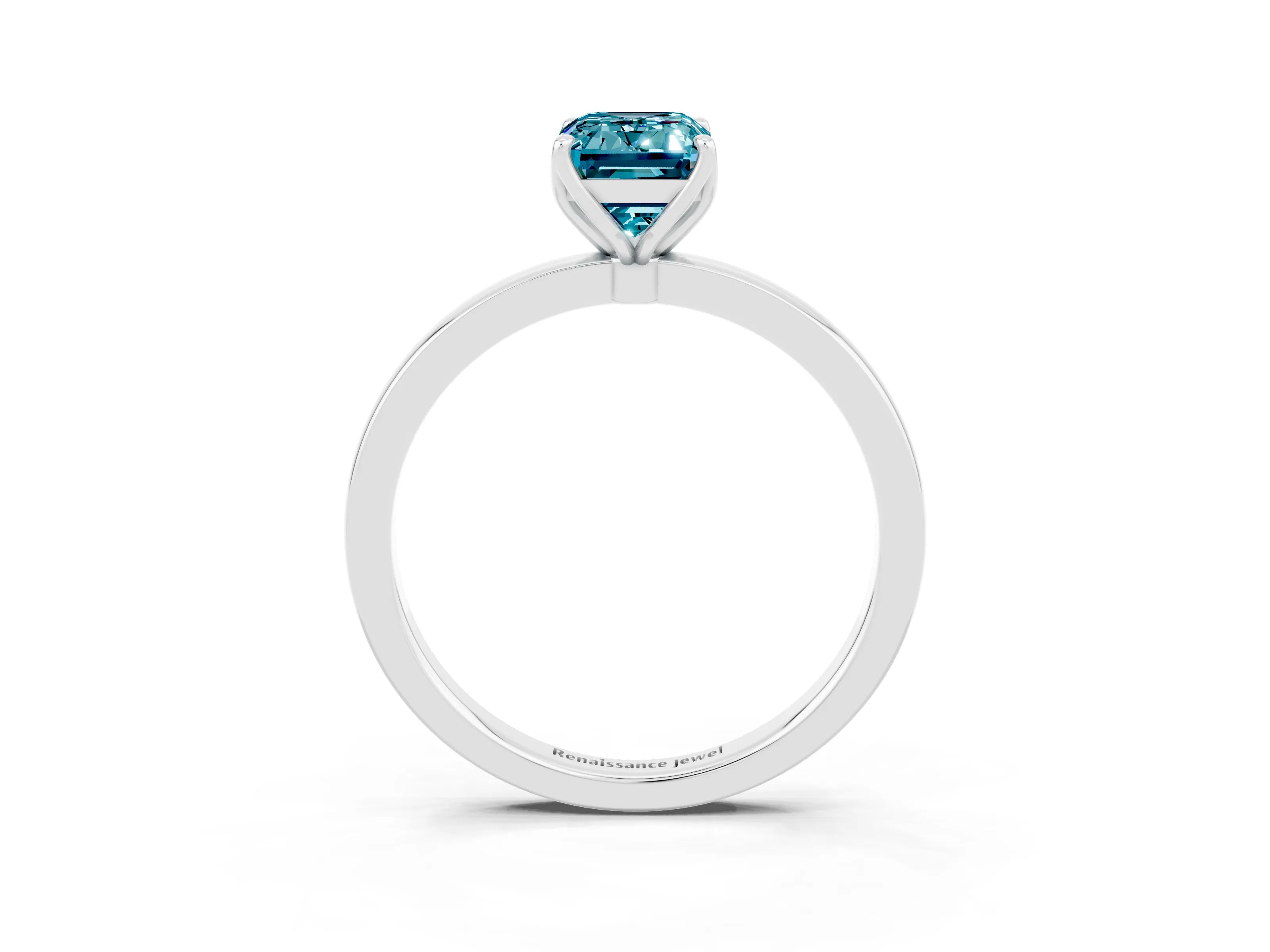 White gold Emerald Cut Solitaire Diamond Ring with Thin Band and Four-Prong Setting_3