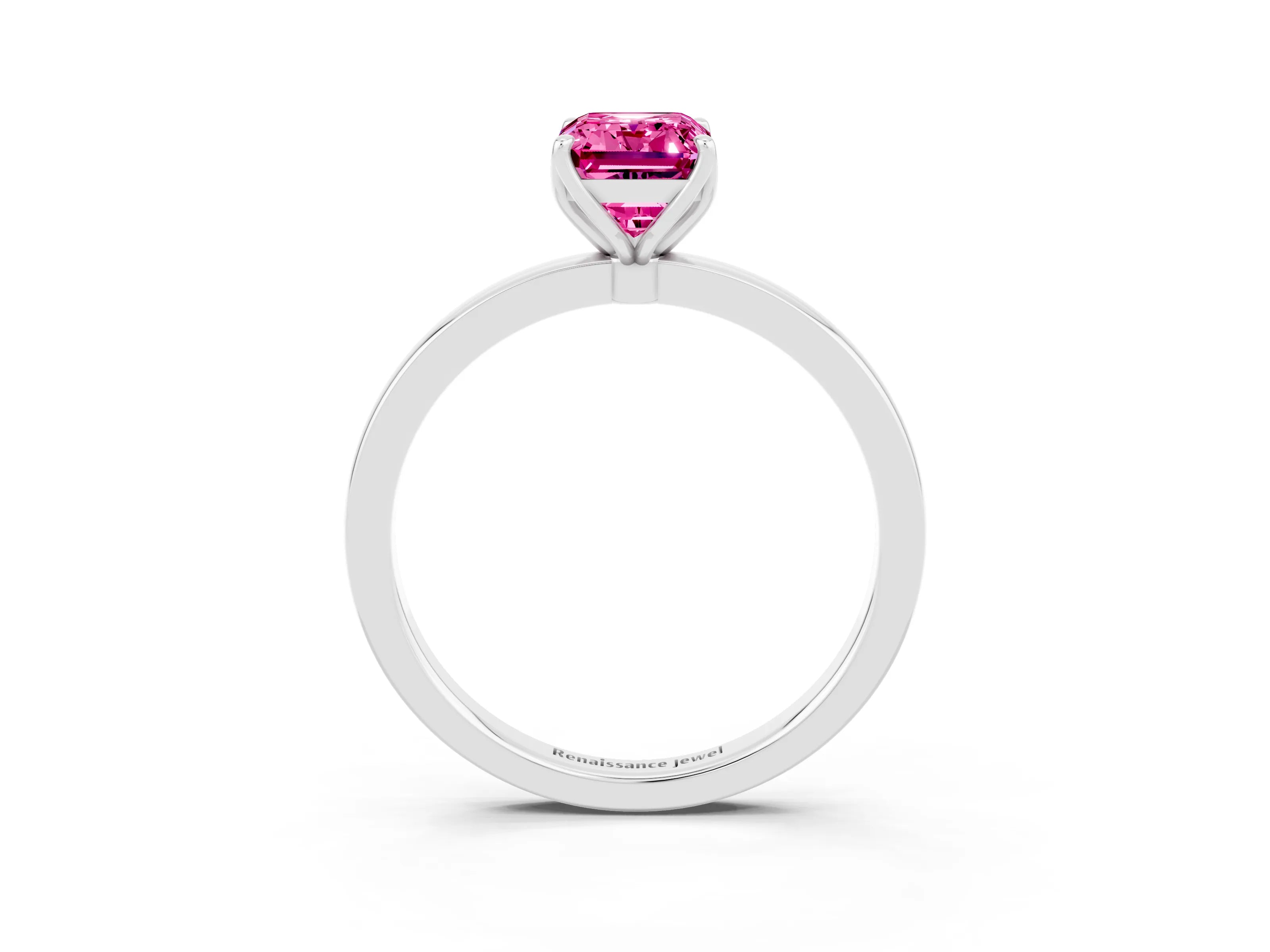 White gold Emerald Cut Solitaire Diamond Ring with Thin Band and Four-Prong Setting_3