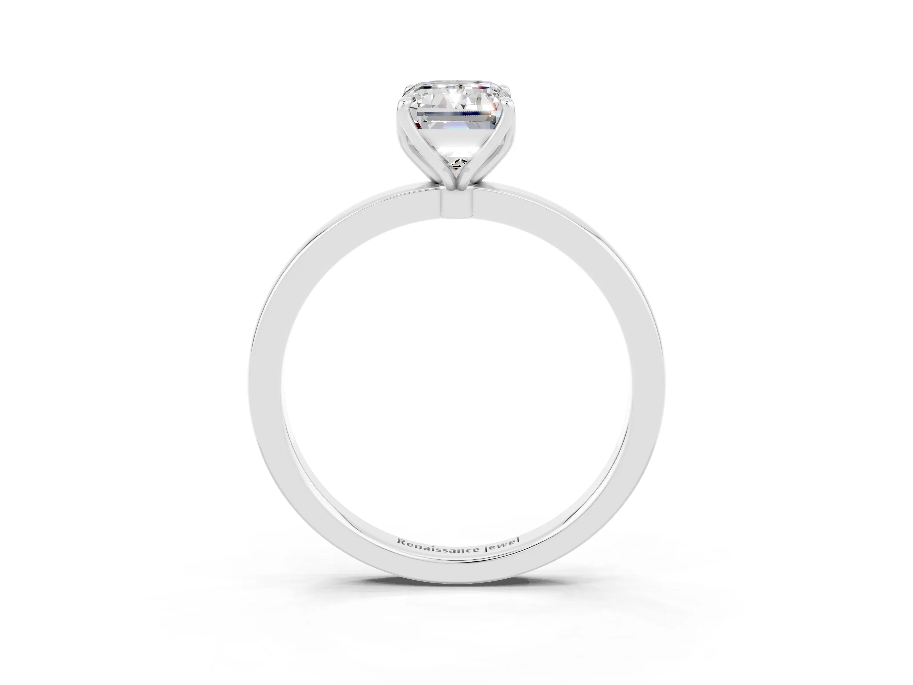 White gold Emerald Cut Solitaire Diamond Ring with Thin Band and Four-Prong Setting_3