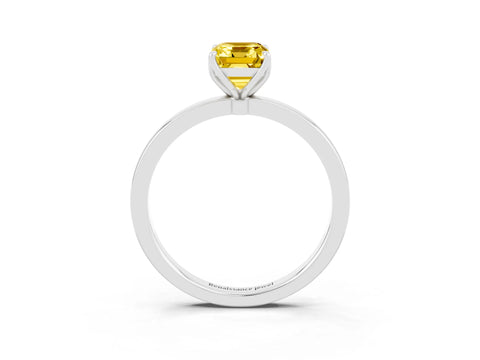 White gold Emerald Cut Solitaire Diamond Ring with Thin Band and Four-Prong Setting_3