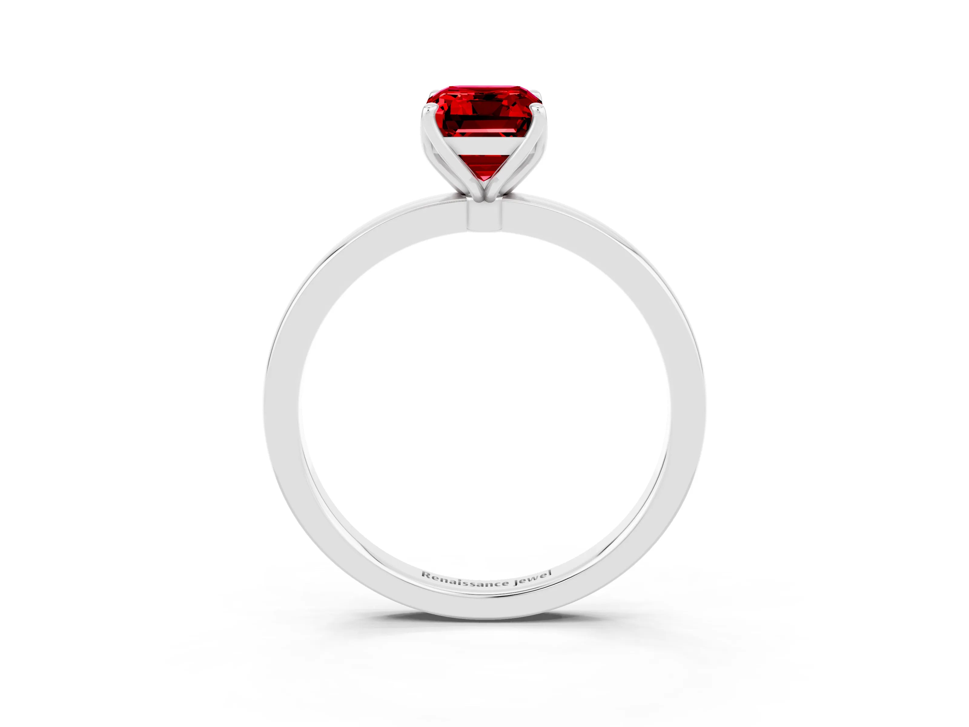 White gold Emerald Cut Solitaire Diamond Ring with Thin Band and Four-Prong Setting_3