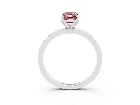White gold Emerald Cut Solitaire Diamond Ring with Thin Band and Four-Prong Setting_3
