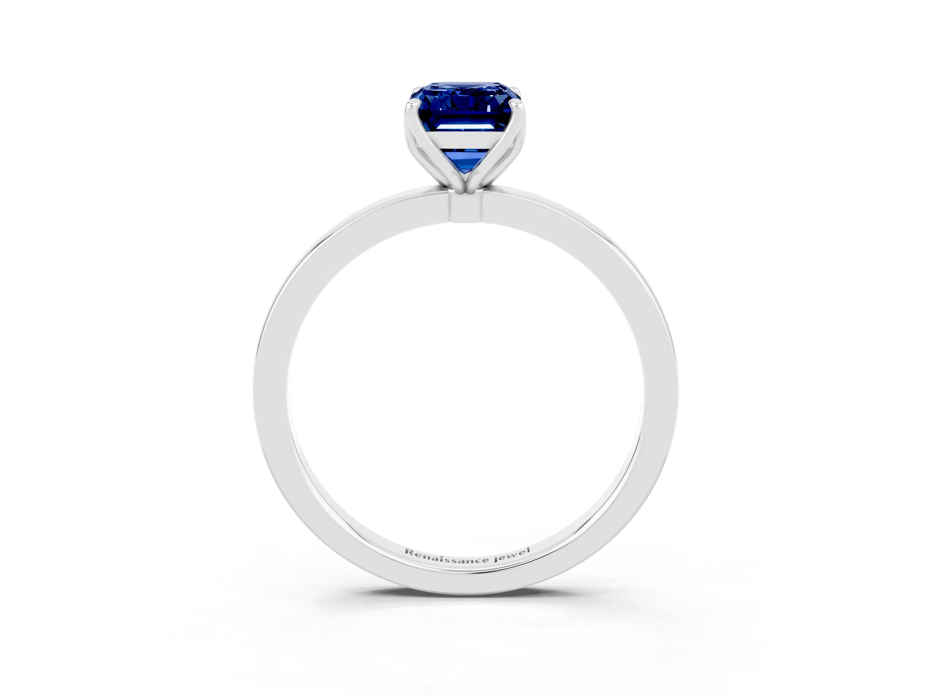 White gold Emerald Cut Solitaire Diamond Ring with Thin Band and Four-Prong Setting_3