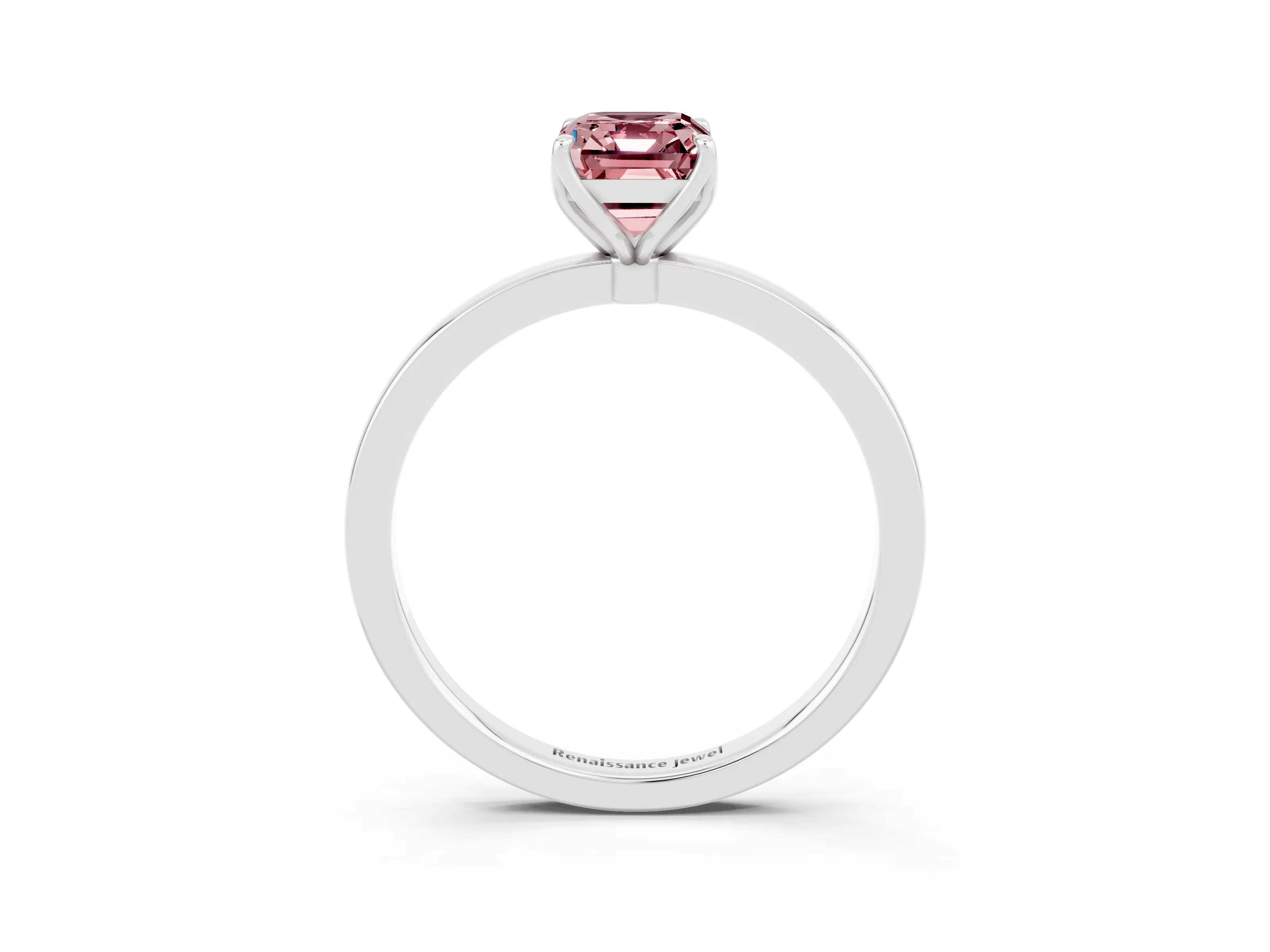 White gold Emerald Cut Solitaire Diamond Ring with Thin Band and Four-Prong Setting_3