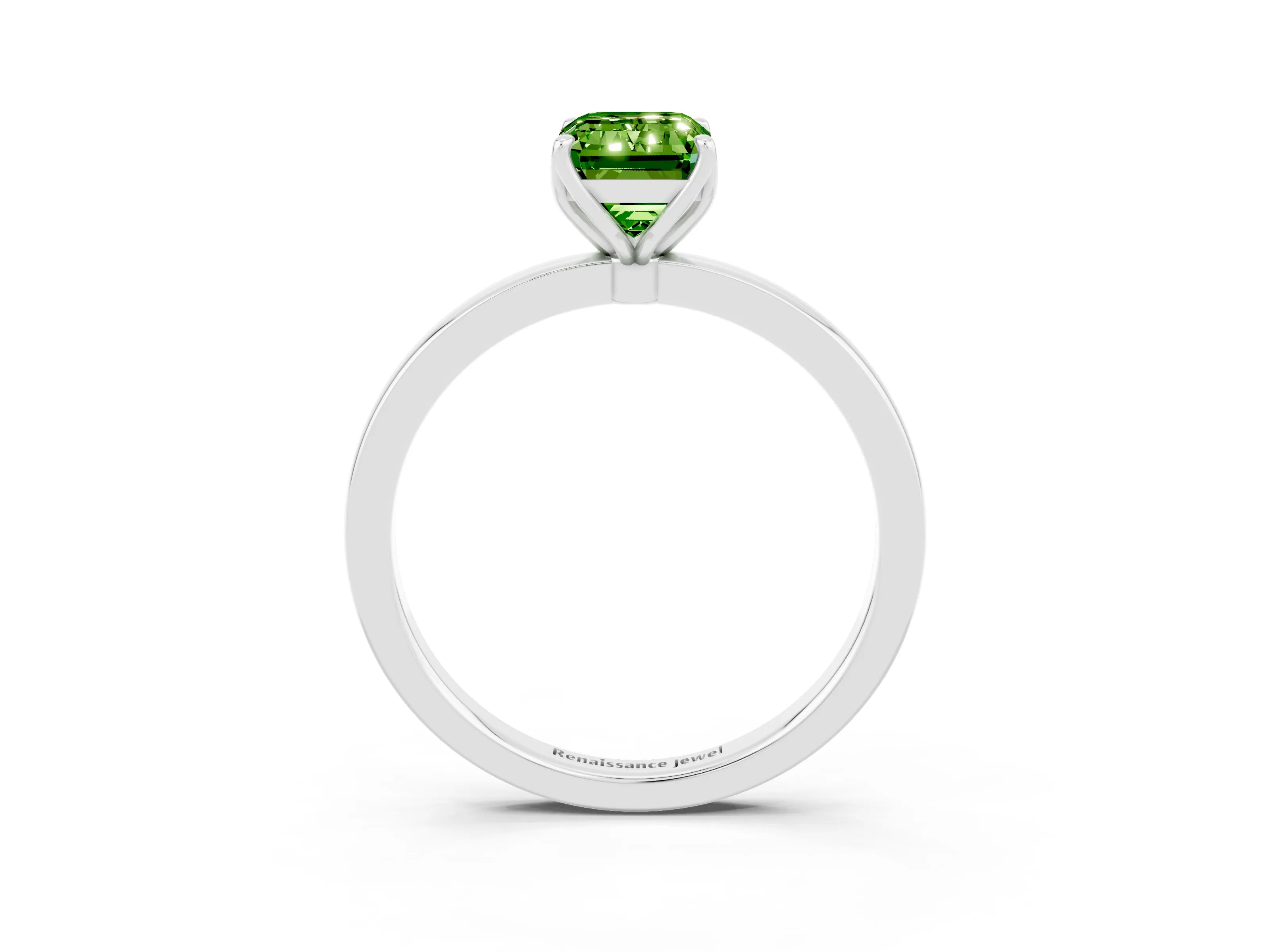 White gold Emerald Cut Solitaire Diamond Ring with Thin Band and Four-Prong Setting_3
