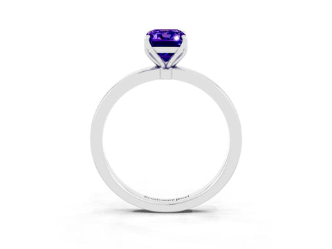 White gold Emerald Cut Solitaire Diamond Ring with Thin Band and Four-Prong Setting_3