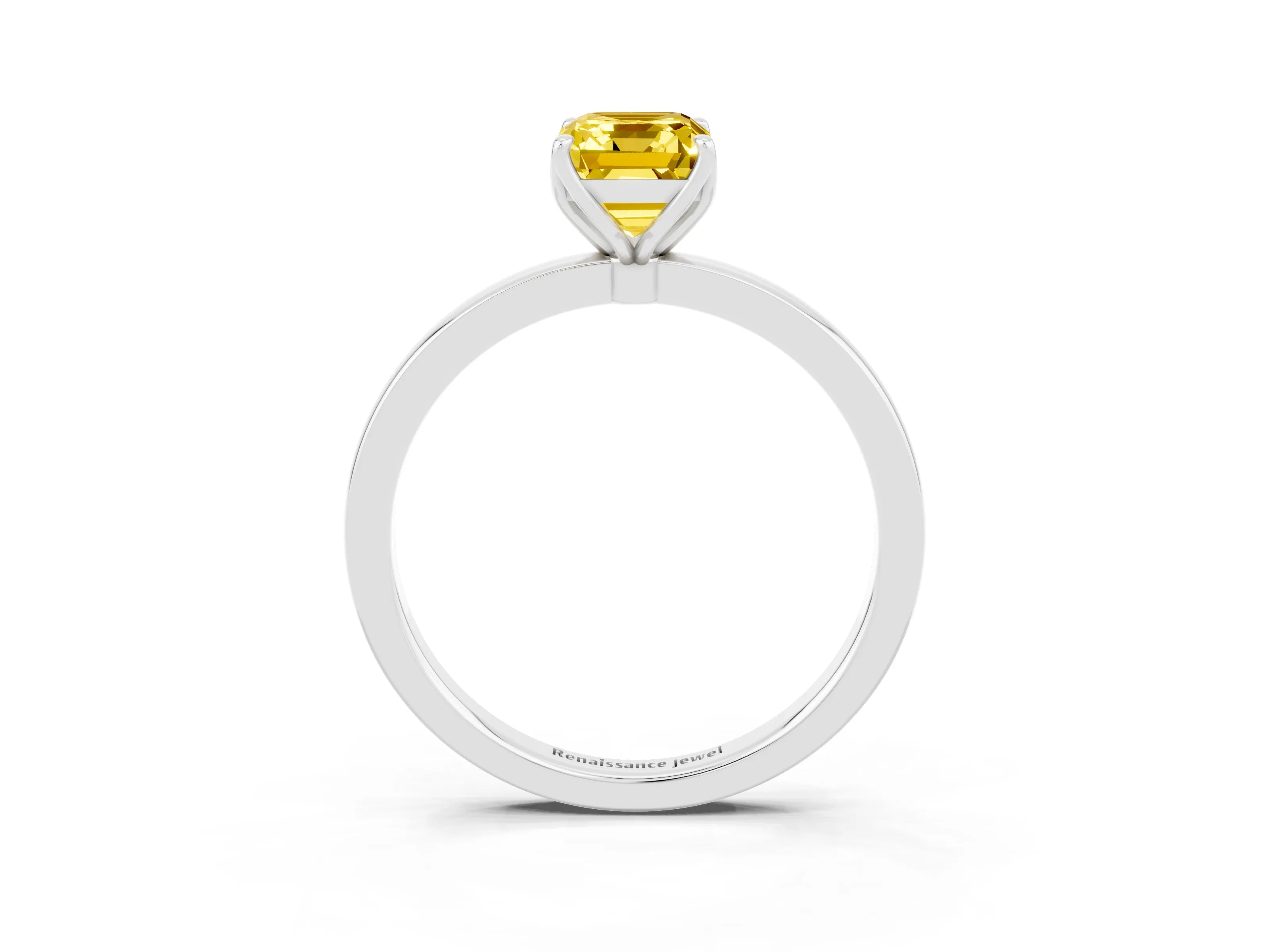 White gold Emerald Cut Solitaire Diamond Ring with Thin Band and Four-Prong Setting_3
