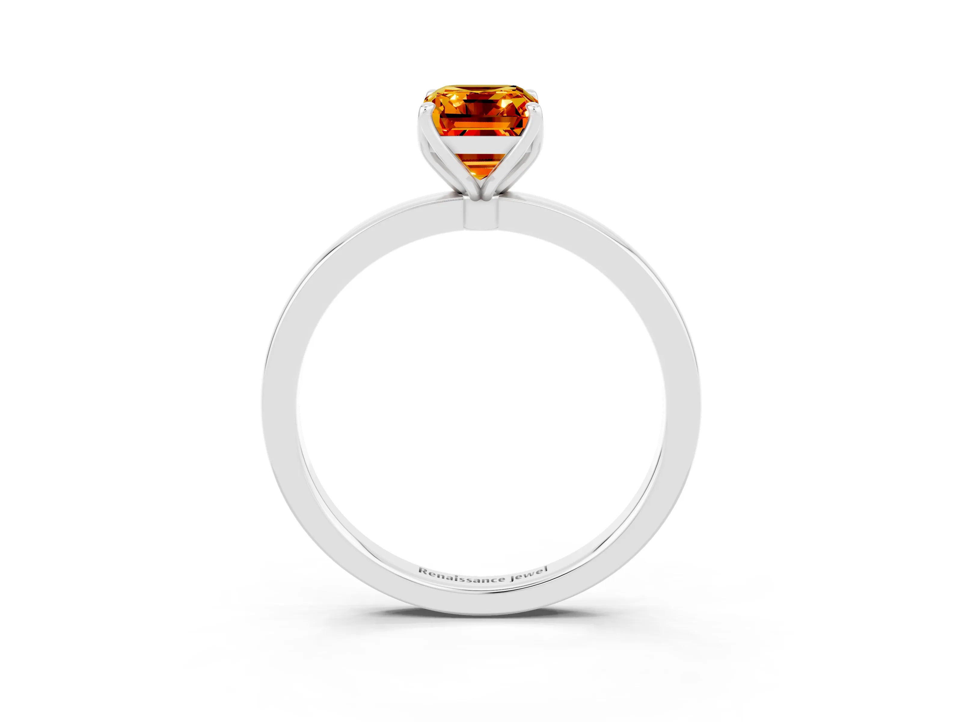 White gold Emerald Cut Solitaire Diamond Ring with Thin Band and Four-Prong Setting_3