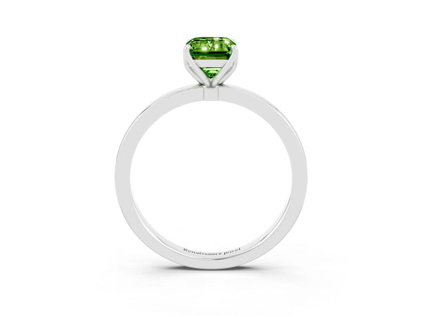 White gold Emerald Cut Solitaire Diamond Ring with Thin Band and Four-Prong Setting