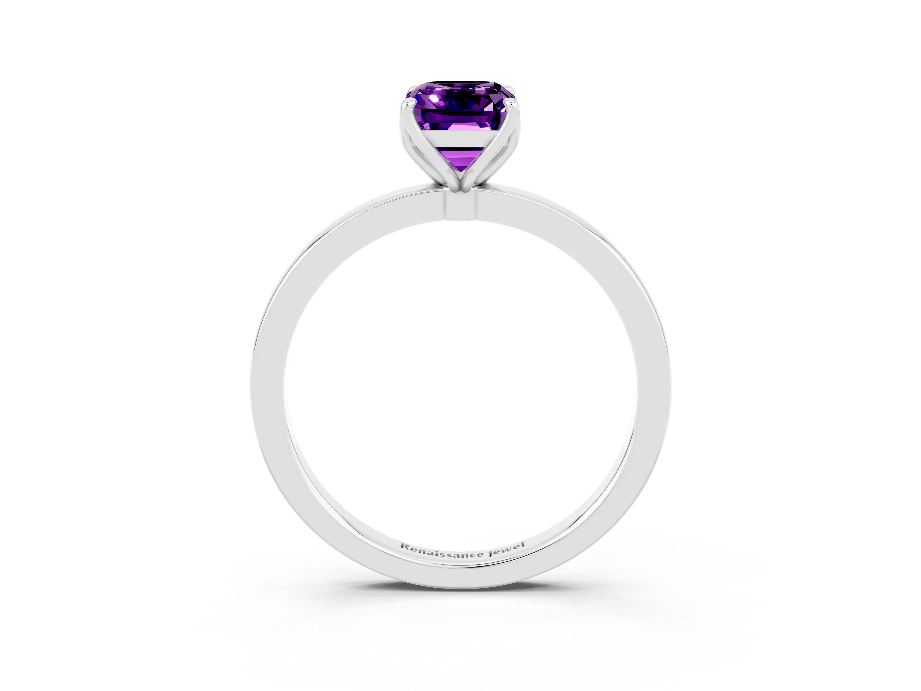 White gold Emerald Cut Solitaire Diamond Ring with Thin Band and Four-Prong Setting_3