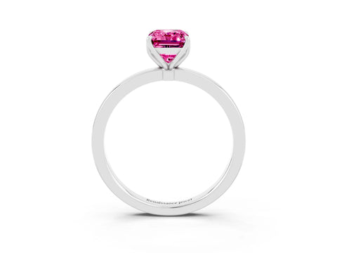 White gold Emerald Cut Solitaire Diamond Ring with Thin Band and Four-Prong Setting_3