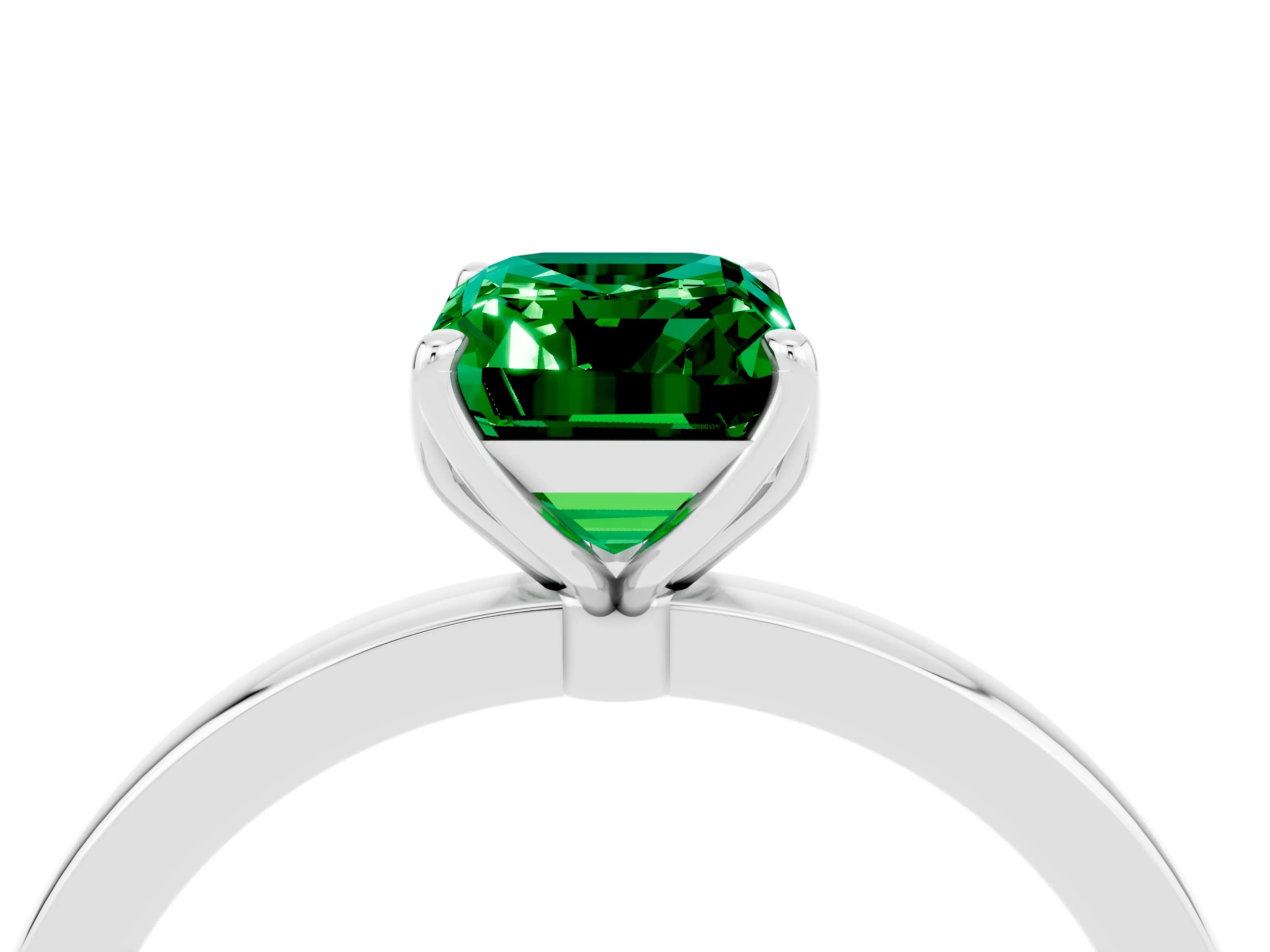 White gold Emerald Cut Solitaire Diamond Ring with Thin Band and Four-Prong Setting_4