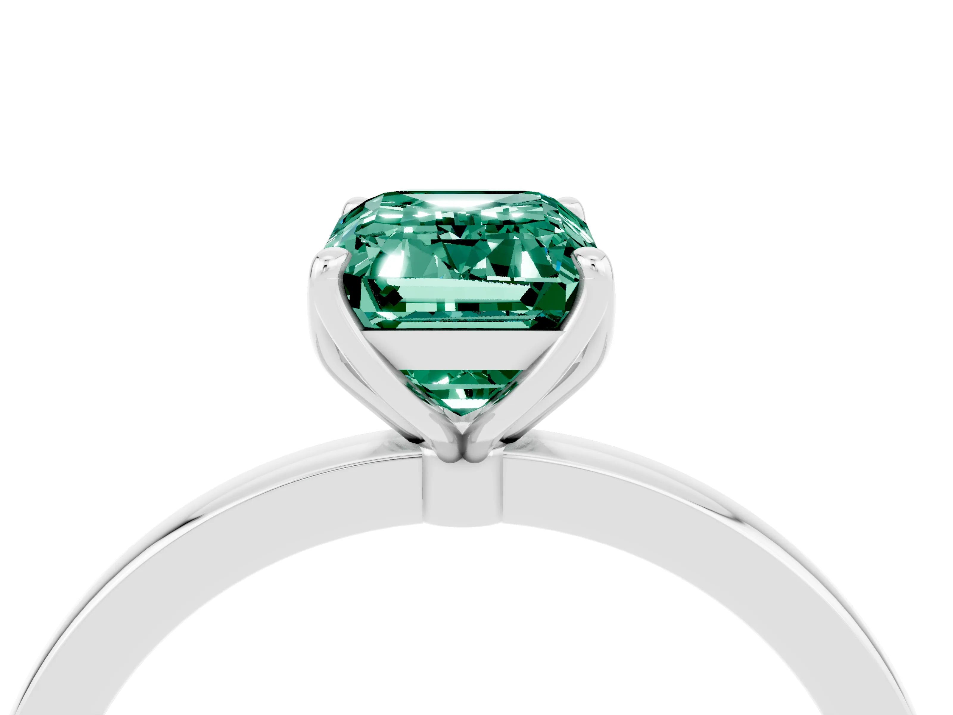 White gold Emerald Cut Solitaire Diamond Ring with Thin Band and Four-Prong Setting_4