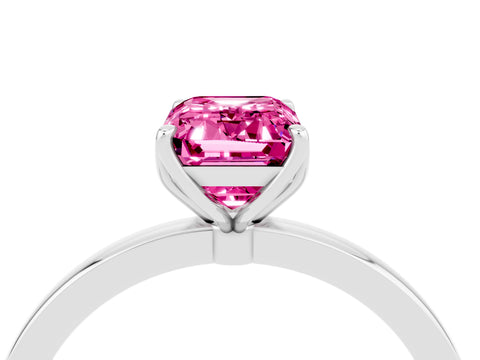 White gold Emerald Cut Solitaire Diamond Ring with Thin Band and Four-Prong Setting_4