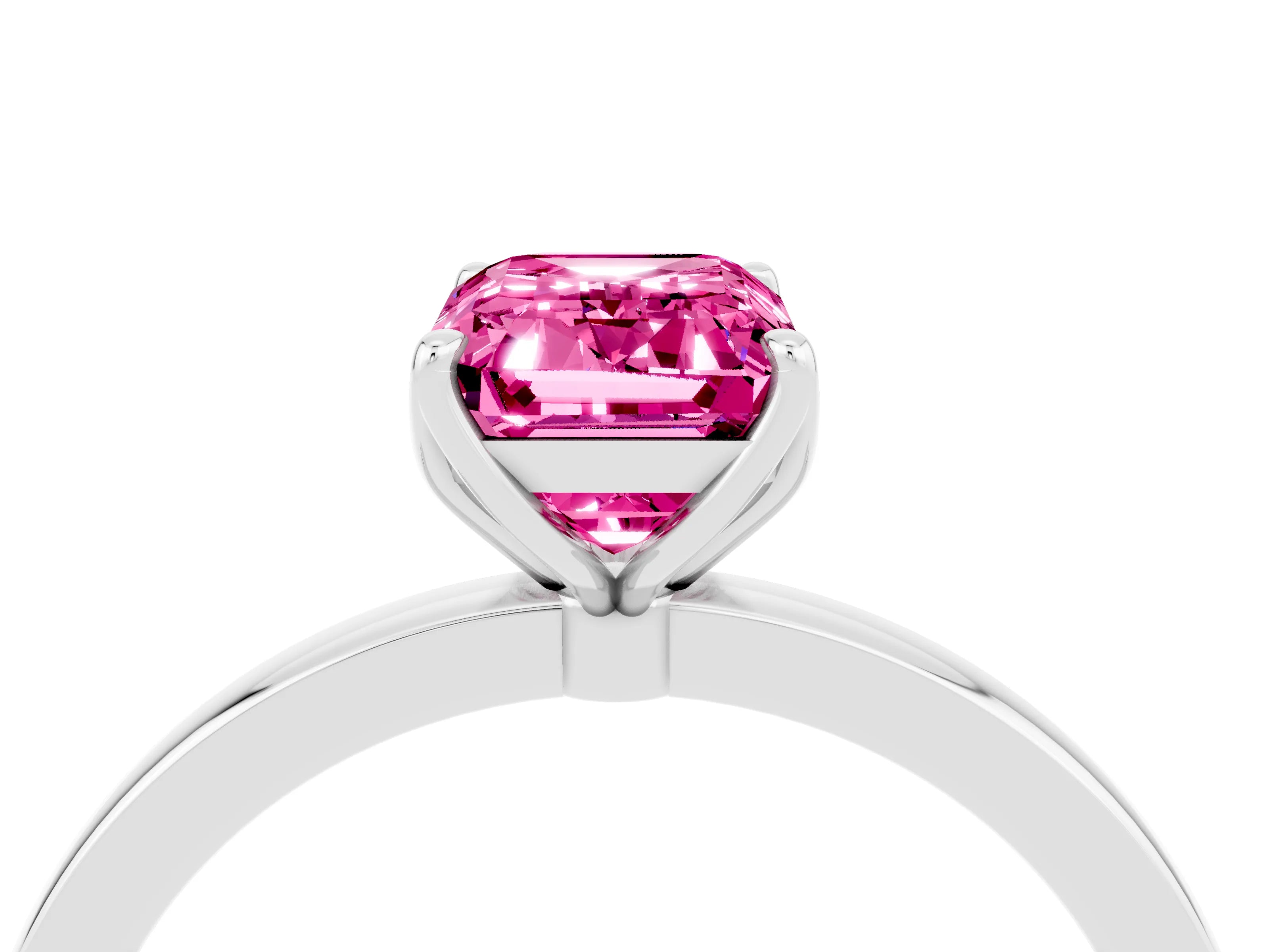 White gold Emerald Cut Solitaire Diamond Ring with Thin Band and Four-Prong Setting_4