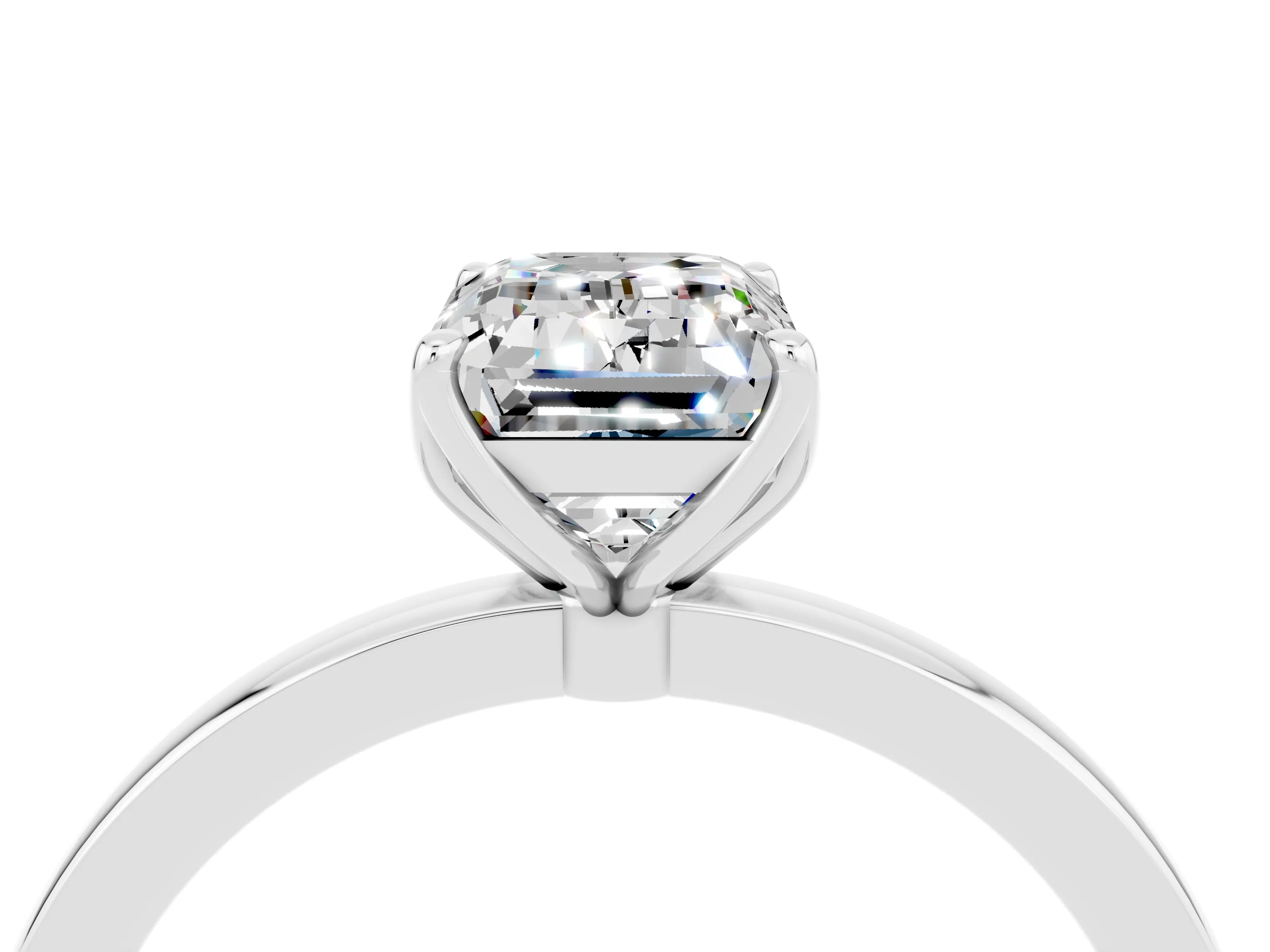 White gold Emerald Cut Solitaire Diamond Ring with Thin Band and Four-Prong Setting_4