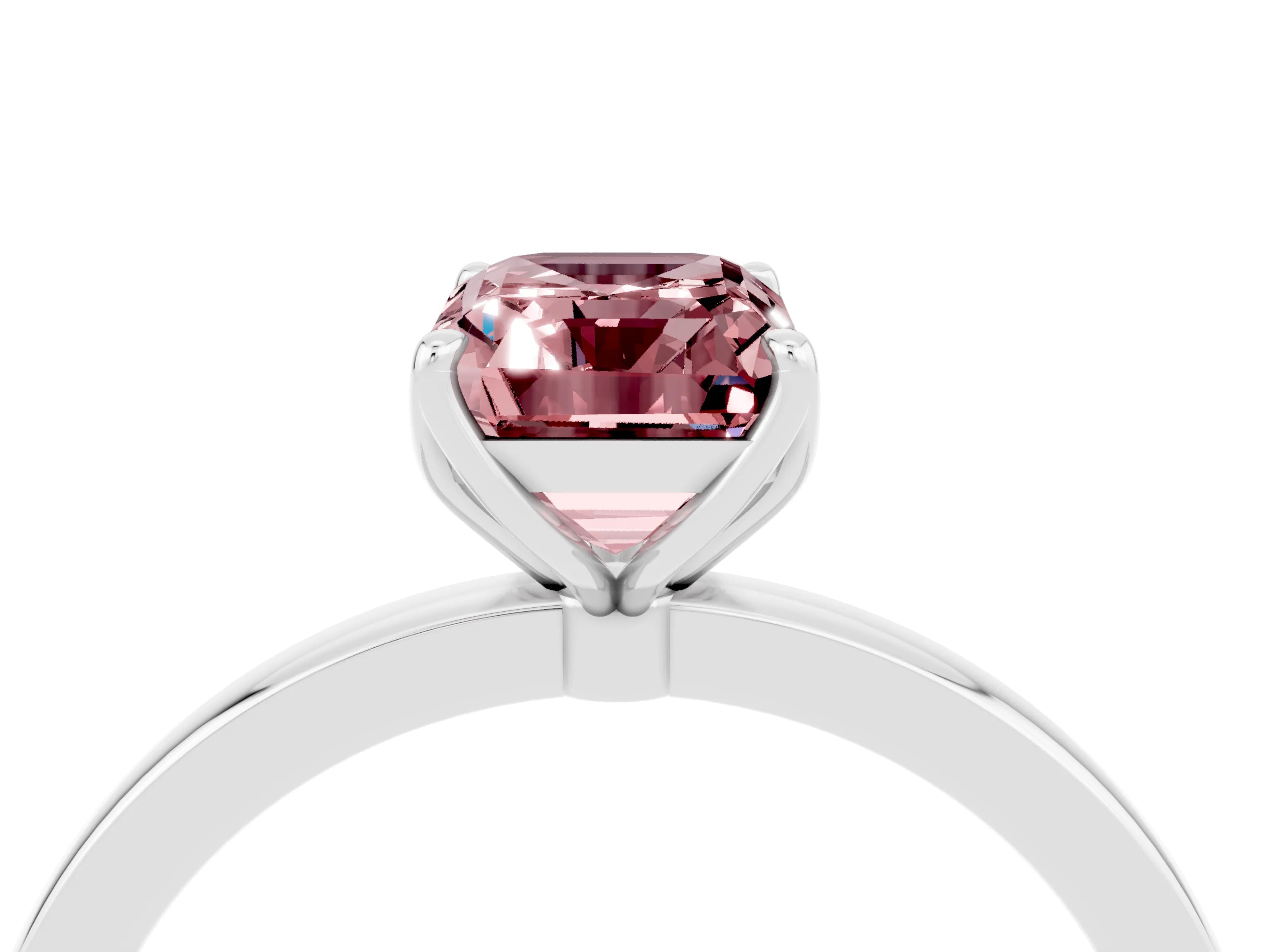 White gold Emerald Cut Solitaire Diamond Ring with Thin Band and Four-Prong Setting_4