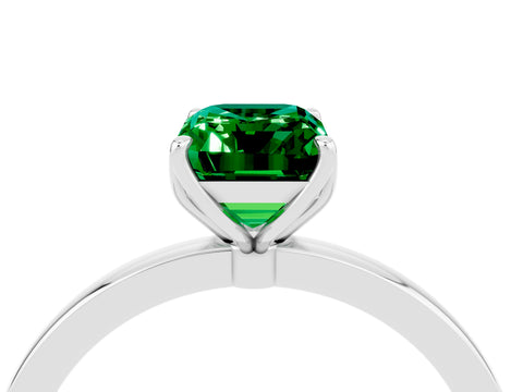 White gold Emerald Cut Solitaire Diamond Ring with Thin Band and Four-Prong Setting_4