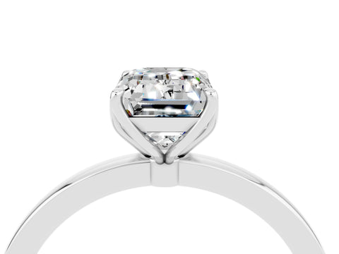 White gold Emerald Cut Solitaire Diamond Ring with Thin Band and Four-Prong Setting_4