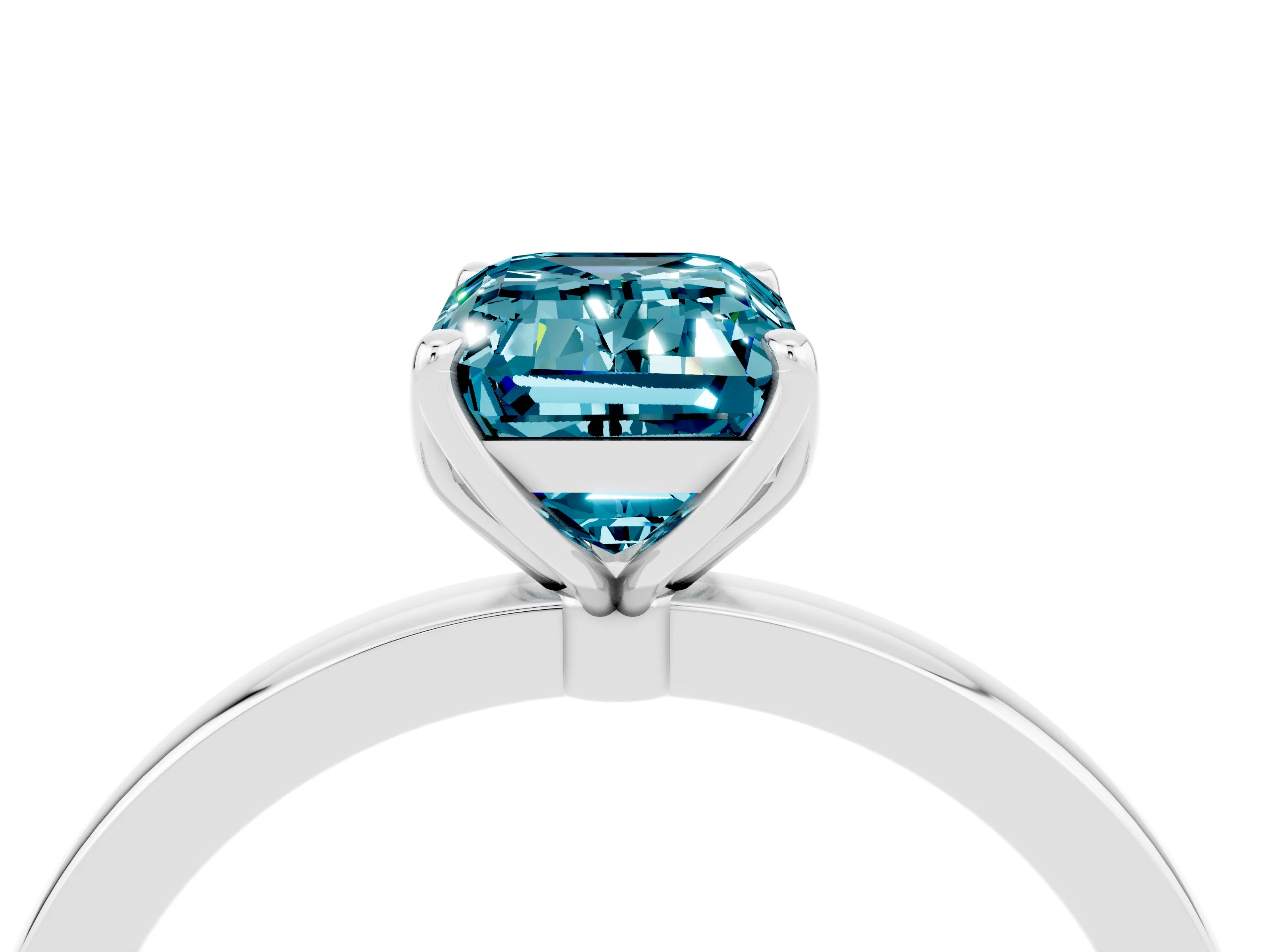 White gold Emerald Cut Solitaire Diamond Ring with Thin Band and Four-Prong Setting_4