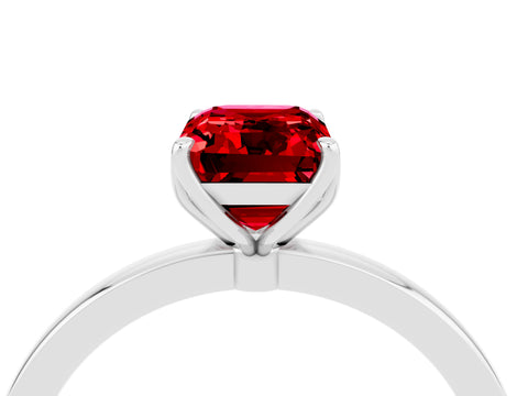 White gold Emerald Cut Solitaire Diamond Ring with Thin Band and Four-Prong Setting_4