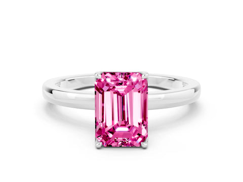 White gold Emerald Cut Solitaire Diamond Ring with Thin Band and Four-Prong Setting