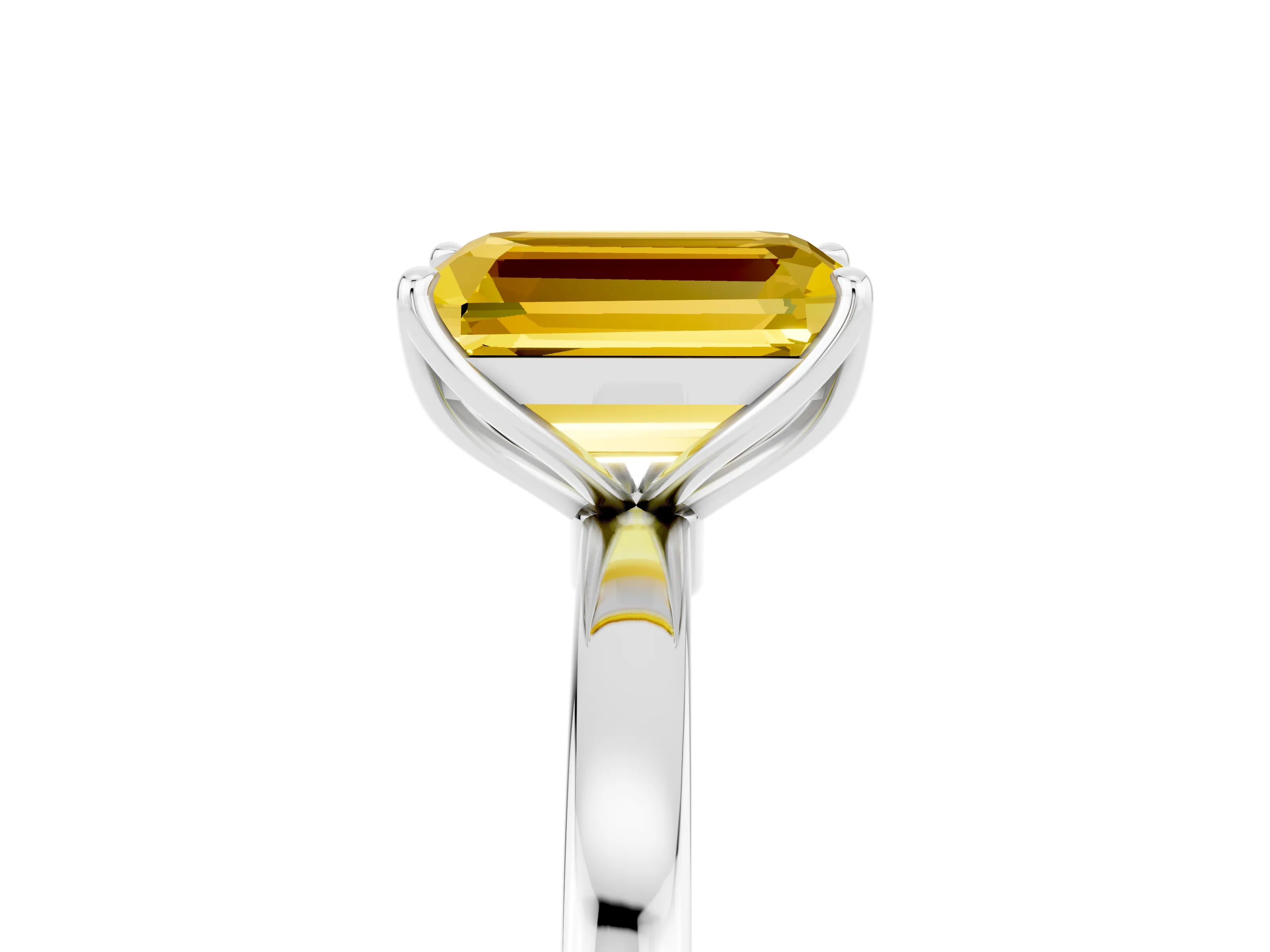 White gold Emerald Cut Solitaire Diamond Ring with Thin Band and Four-Prong Setting_5