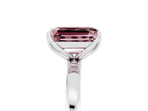 White gold Emerald Cut Solitaire Diamond Ring with Thin Band and Four-Prong Setting_5
