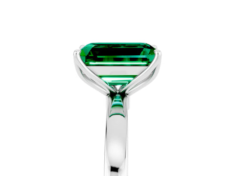 White gold Emerald Cut Solitaire Diamond Ring with Thin Band and Four-Prong Setting_5