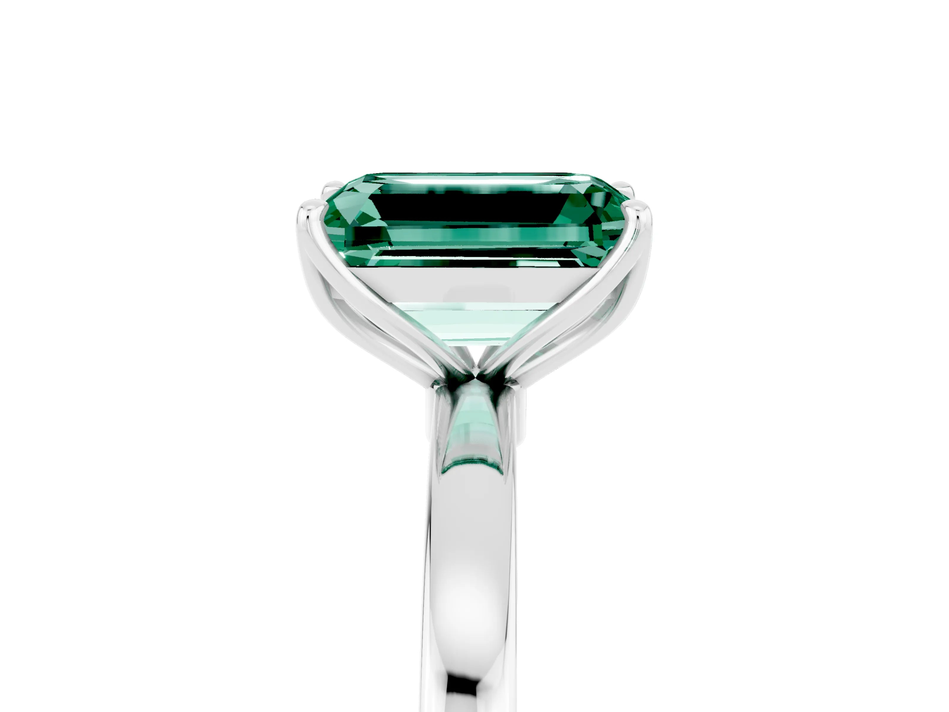 White gold Emerald Cut Solitaire Diamond Ring with Thin Band and Four-Prong Setting_5