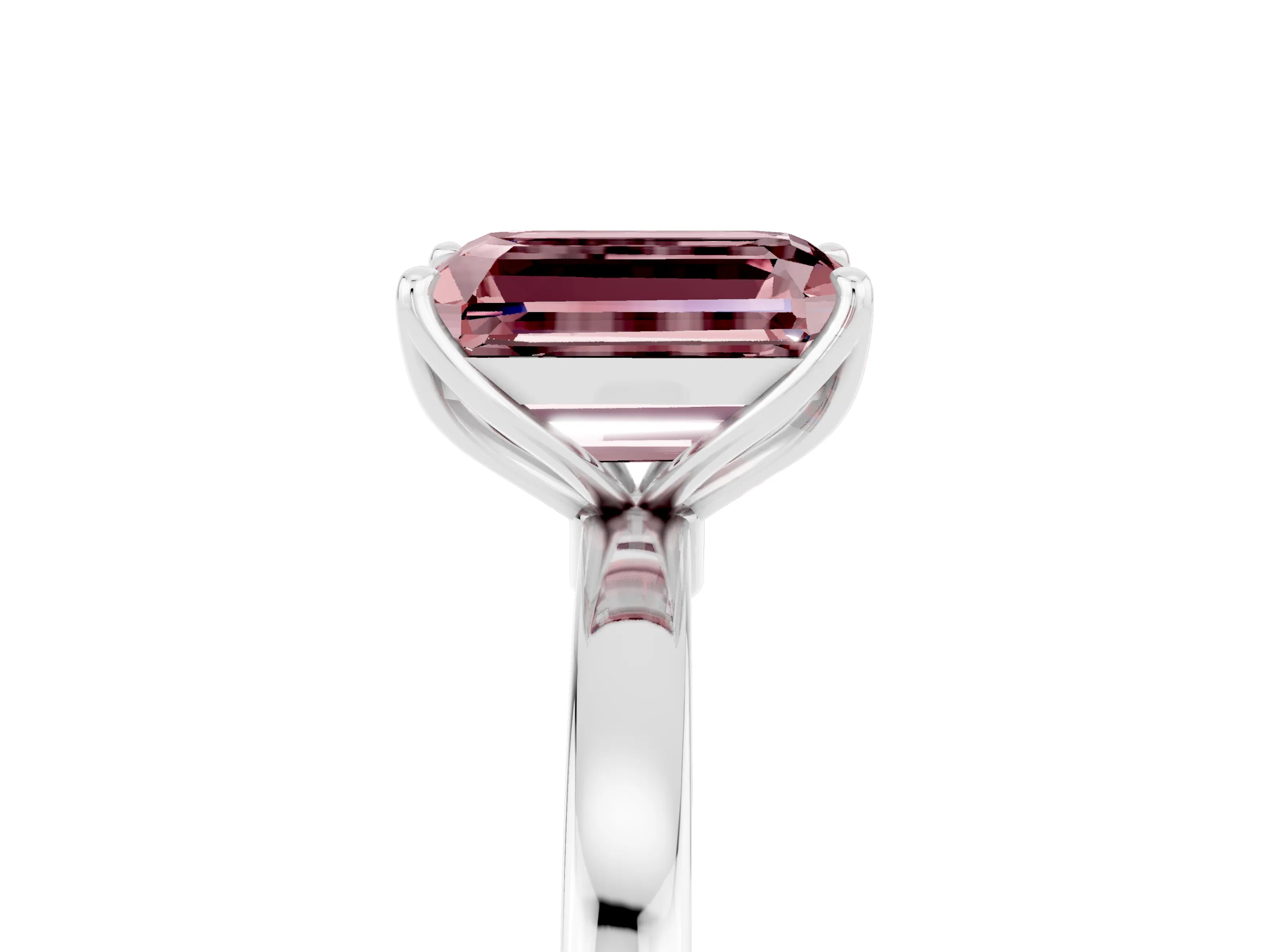 White gold Emerald Cut Solitaire Diamond Ring with Thin Band and Four-Prong Setting_5