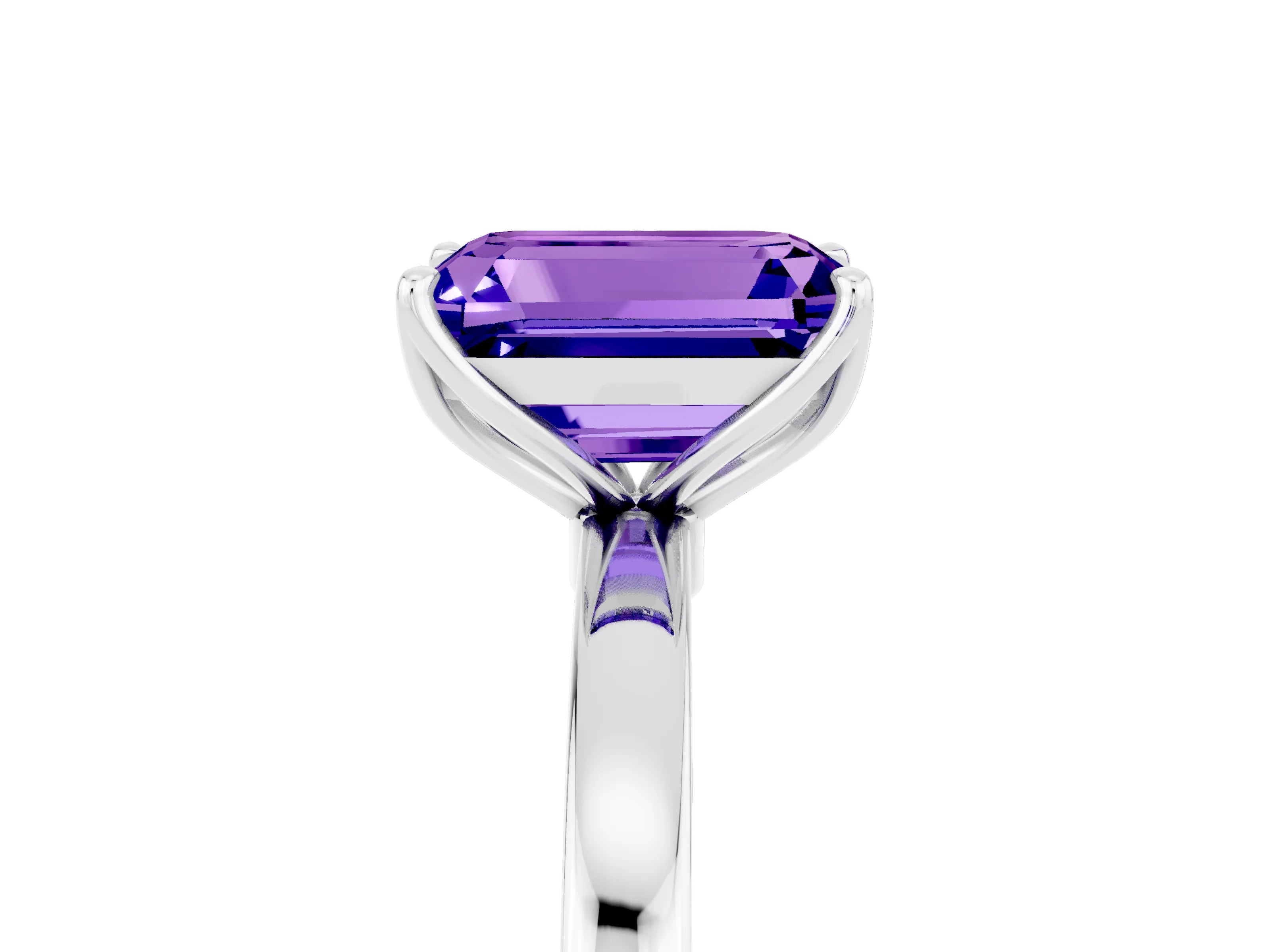 White gold Emerald Cut Solitaire Diamond Ring with Thin Band and Four-Prong Setting_5